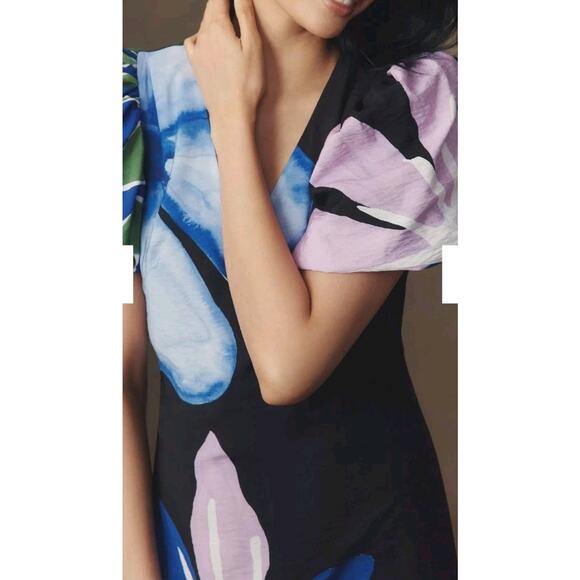 Anthropologie Dress Puff-Sleeve A-Line Maxi Dress Gorgeous Floral Sz Small - Picture 4 of 9